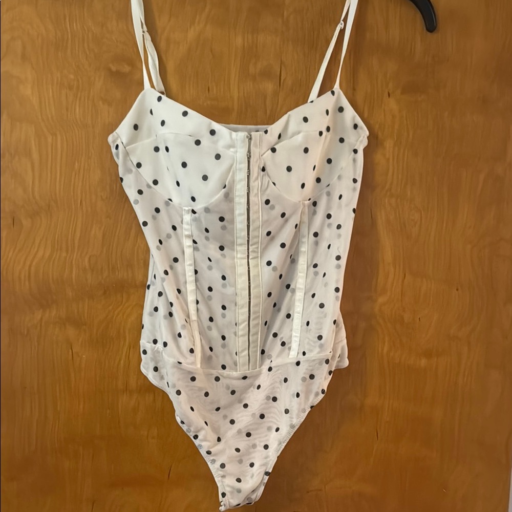 Free People White Polka Dot Bodysuit